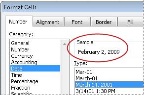 Sample box selected in Format Cells dialog box
