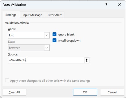 Click Clear All to remove a drop-down list