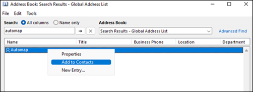 Outlook use GAL add contacts to fix issue