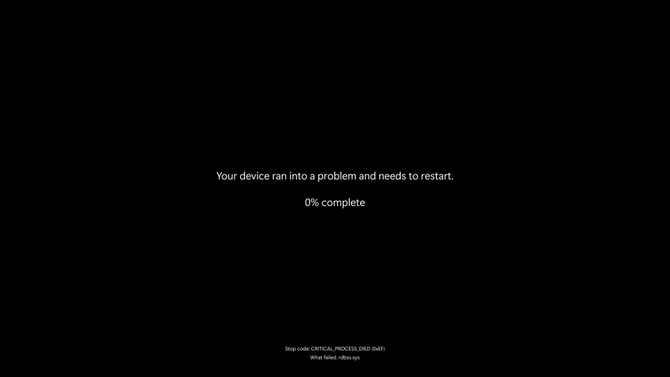 Screenshot of a unexpected error showing a black screen