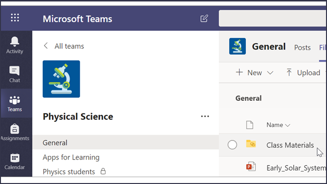 Screenshot of a Teams classroom