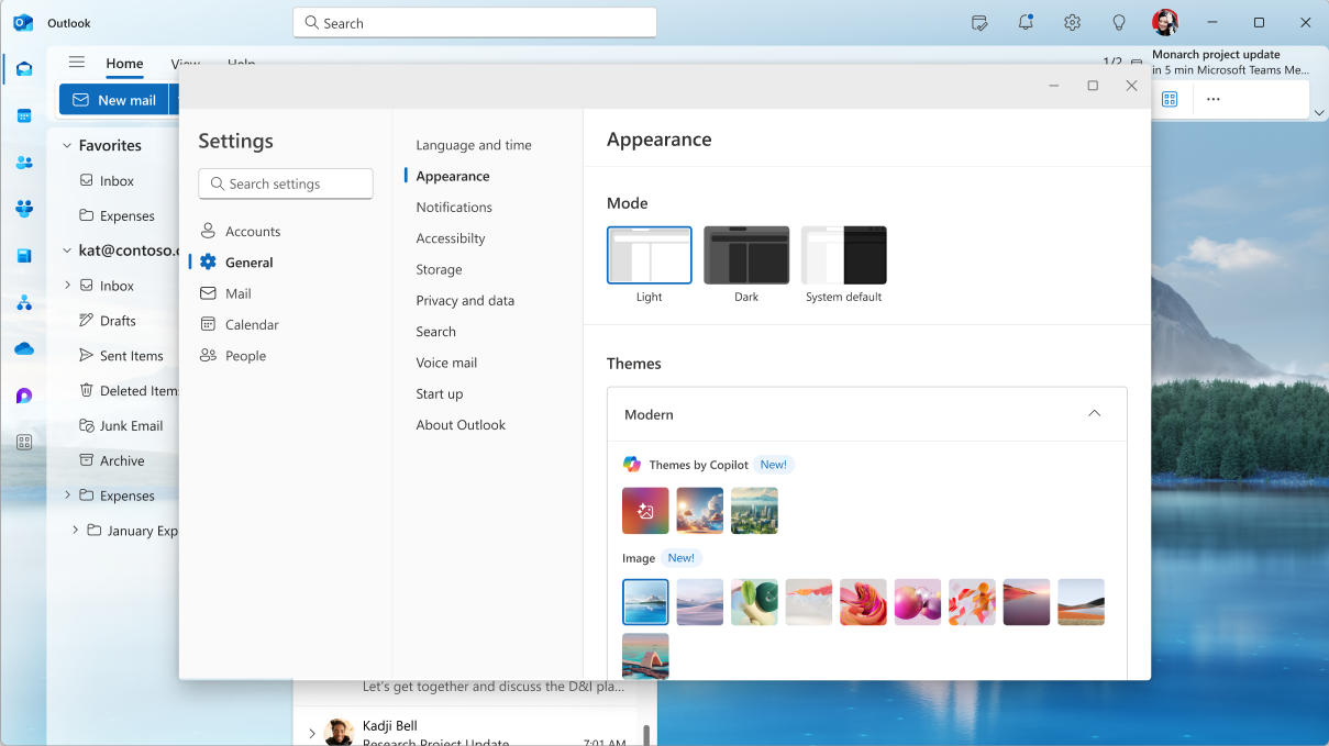 The Settings page showing the entry points for Themes by Copilot.