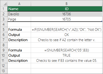 IF, ISNUMBER and SEARCH examples