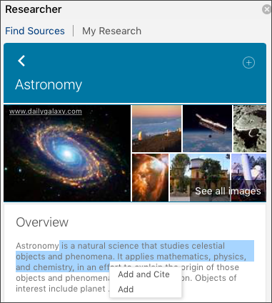 See all images, add text, add and cite