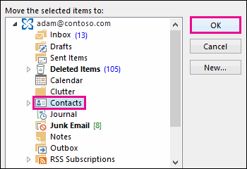 Move the contact to the Contacts folder