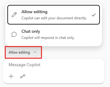Toggle for switching between edit mode and chat mode