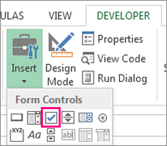 the check box control on the ribbon