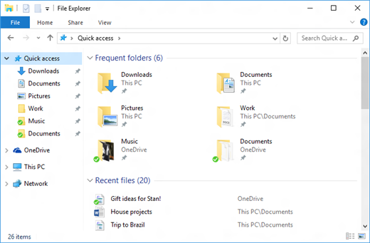 Quick access in File Explorer