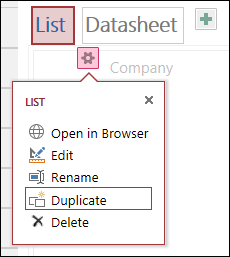 Settings menu with Open in browser, Edit, Rename, Duplicate, and Delete