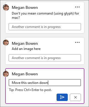 Another comment is in progress message