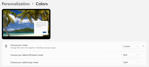 Custom color mode for Windows 11.