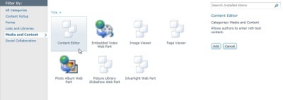 More Web parts dialog box