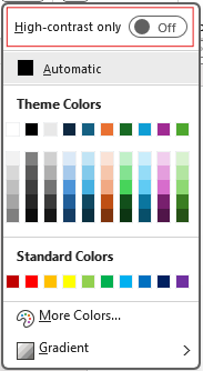 A screenshot shows the location of the High contrast only toggle button.